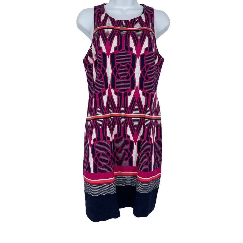 Crown & Ivy Pink‎ Navy Geometric Print Sleeveless Shift Dress Size 4